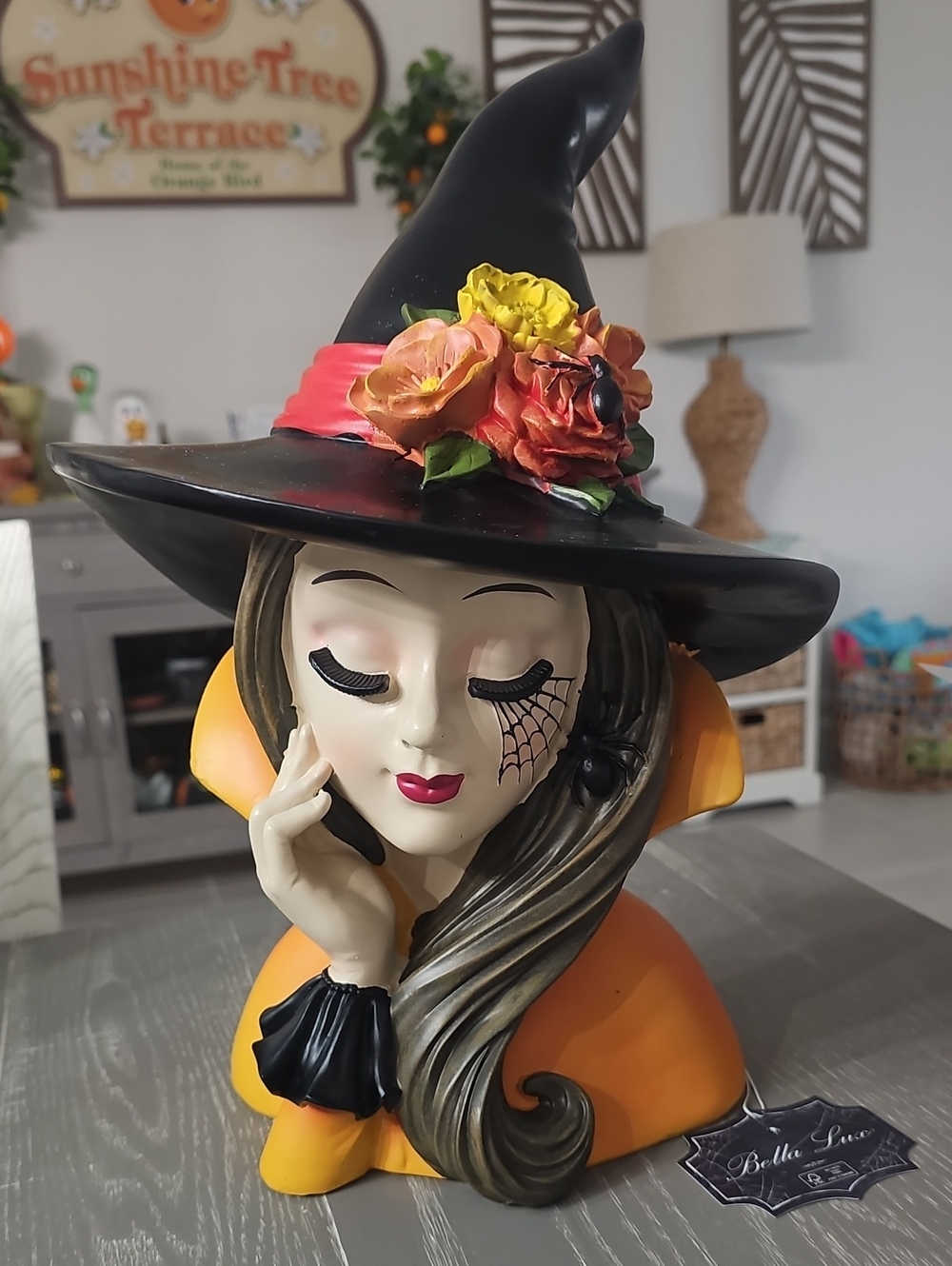 New! Large Bella Lux Brown Hair Pretty Floral Witch Bust